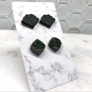 Pine Trees and Black Flower Studs 2 Pair Pack